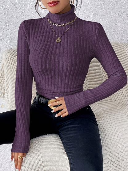 Pull mince à col roulé, élégant pull à manches longues de couleur unie pour l’automne et l’hiver, vêtements pour femmes