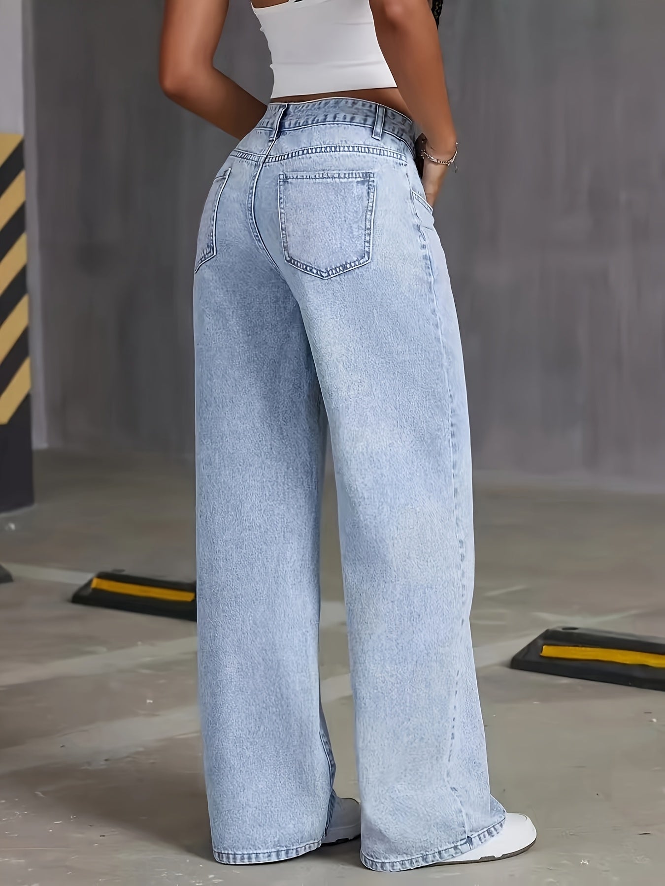 Mode féminine Jean droit slim confortable et extensible, jeans délavés flocon de neige toutes saisons