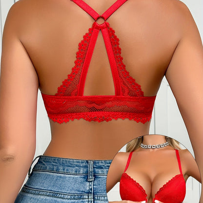 Soutien-gorge sexy en dentelle pour femmes avec fermeture sur le devant, coussinets non amovibles, armatures - mélange de nylon et d’élasthanne, lavable à la main, push-up, polyvalent