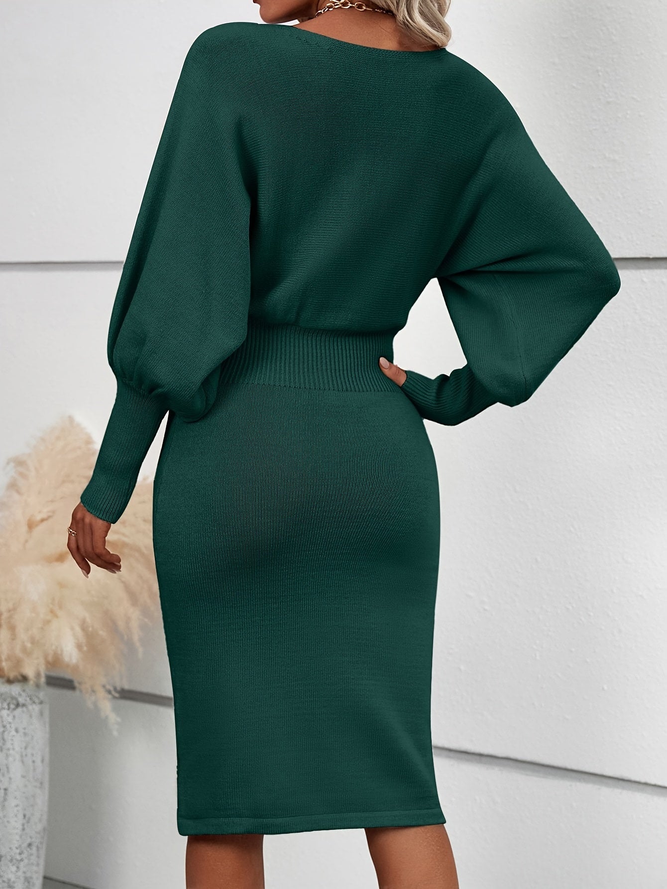 Robe à col rond de couleur unie, élégante robe pull à manches longues à taille cintrée pour le printemps et l’automne, vêtements pour femmes