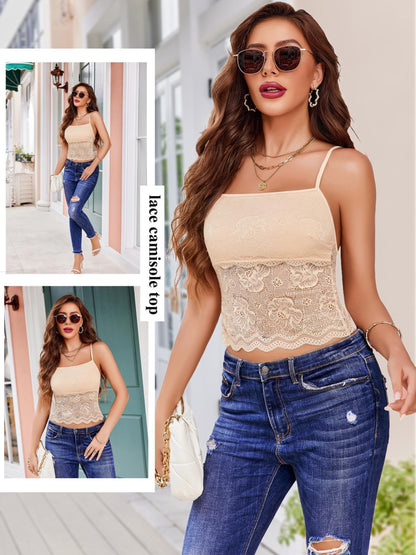 Débardeur Femme Dentelle Papillon Sous-maillot Spaghetti Ajustable Cuissard Cami Bustier Gilet Basique Moulant